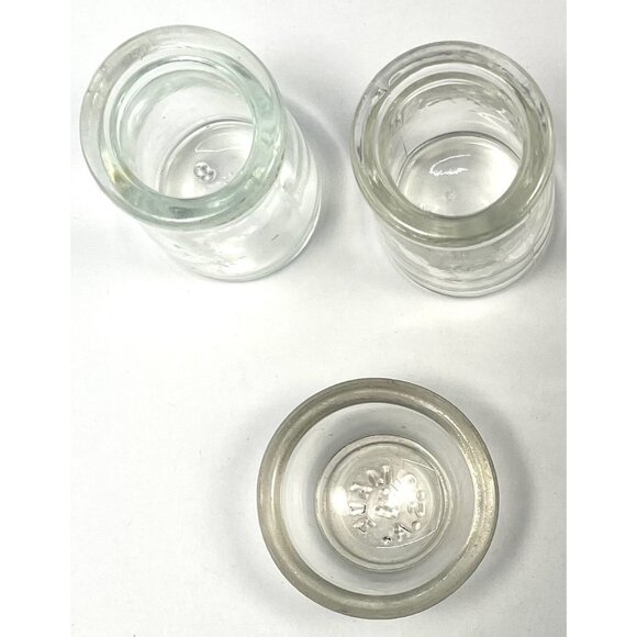 VTG Lot 3 Mini Glass Single Serve CREAMER CONTAINERS (2) & SALT DIP CELLAR DISH - Picture 2 of 3